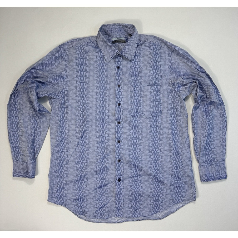 Johnston & Murphy Men 2XL Tailored Fit Button Shirt Blue Patterned Modern Preppy
